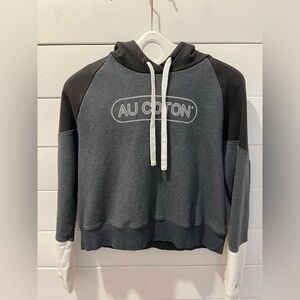 🩶 Au Coton Hoodie – Charcoal & Black Colorblock – Size L